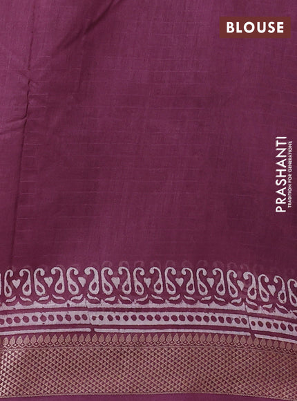 Maheshwari silk cotton saree beige and wine shade with allover kalamkari block prints and thread woven border