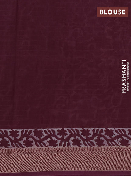 Maheshwari silk cotton saree off white and wine shade with allover kalamkari block prints and thread woven border