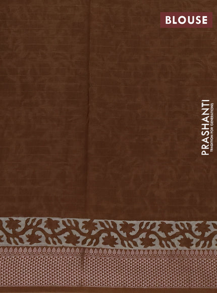 Maheshwari silk cotton saree cream and dark mustard with allover kalamkari block prints and thread woven border