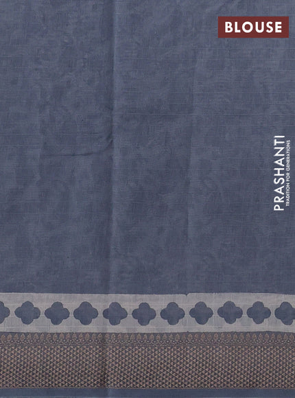 Maheshwari silk cotton saree off white and grey with allover block prints and thread woven border