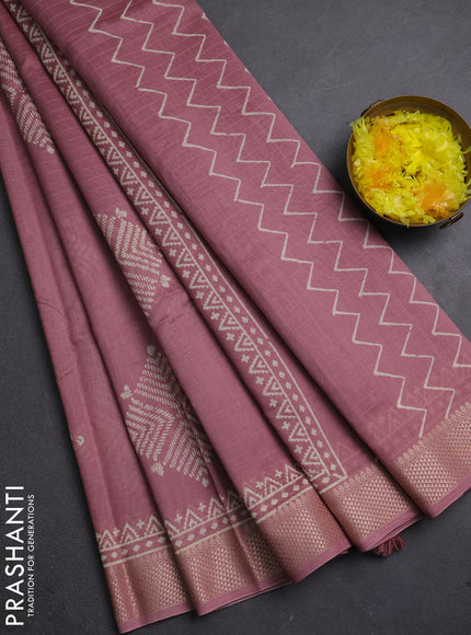 Maheshwari silk cotton saree pastel pink with butta block prints and thread woven border
