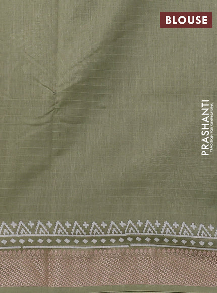 Maheshwari silk cotton saree olive green with butta block prints and thread woven border