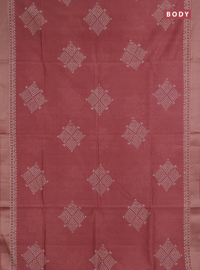 Maheshwari silk cotton saree peach shade with butta block prints and thread woven border