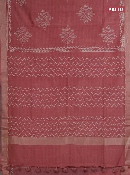 Maheshwari silk cotton saree peach shade with butta block prints and thread woven border