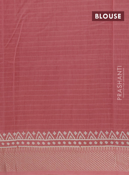 Maheshwari silk cotton saree peach shade with butta block prints and thread woven border