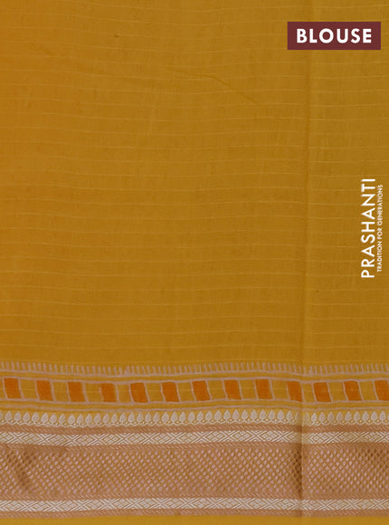 Maheshwari silk cotton saree yellow with allover floral butta block prints and thread woven border