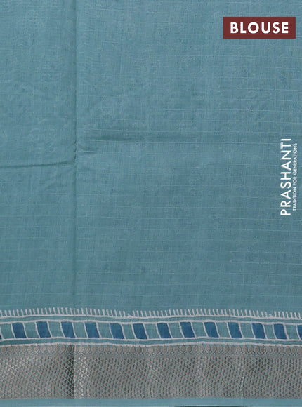 Maheshwari silk cotton saree pastel blue with allover floral butta block prints and thread woven border