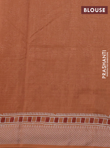 Maheshwari silk cotton saree rust shade with allover floral butta block prints and thread woven border