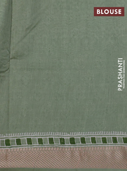 Maheshwari silk cotton saree pastel green with allover floral butta block prints and thread woven border