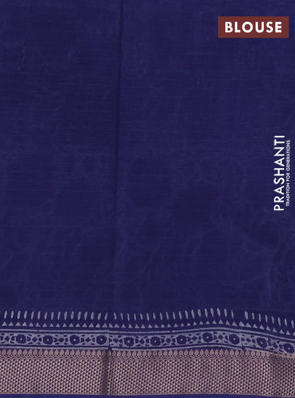 Maheshwari silk cotton saree beige and blue with allover floral block prints and thread woven border