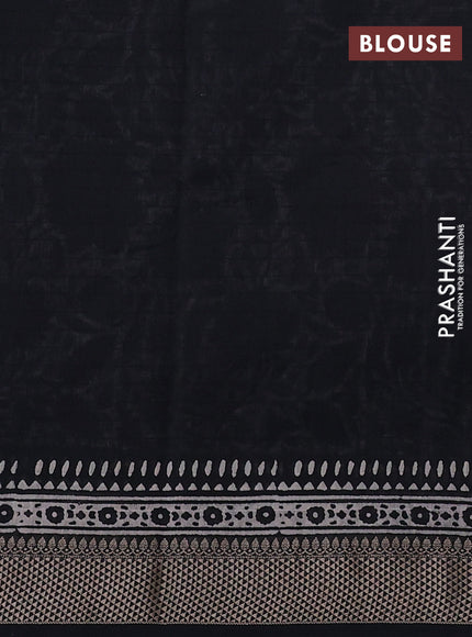 Maheshwari silk cotton saree off white and black with allover floral block prints and thread woven border