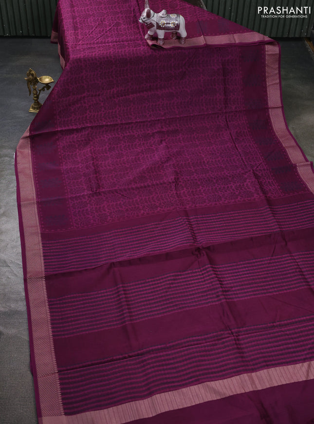 Maheshwari silk cotton saree magenta pink and wine shade with allover block prints and thread woven border