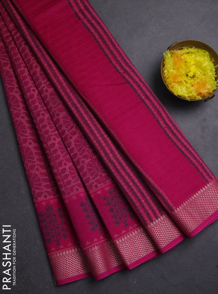 Maheshwari silk cotton saree pink and magenta pink with allover block prints and thread woven border