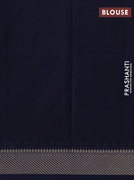 Maheshwari silk cotton saree dark blue with allover block prints and thread woven border