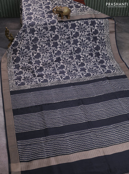 Maheshwari silk cotton saree black and beige with allover kalamkari block prints and thread woven border