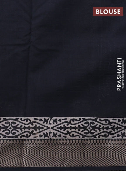 Maheshwari silk cotton saree black and beige with allover kalamkari block prints and thread woven border