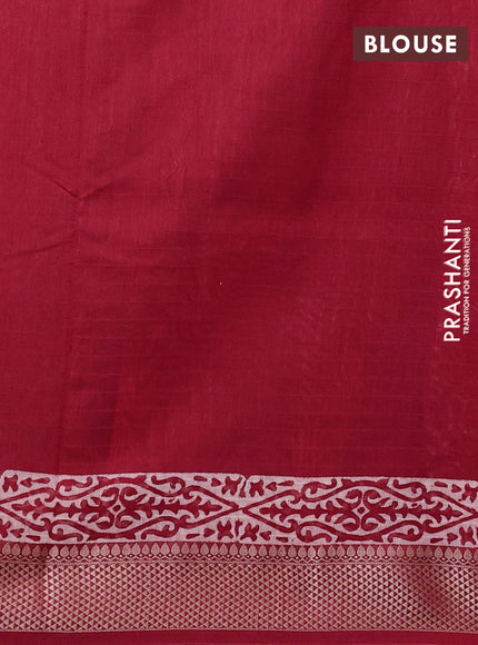 Maheshwari silk cotton saree beige and maroon with allover kalamkari block prints and thread woven border