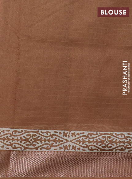 Maheshwari silk cotton saree beige and dark mustard with allover kalamkari block prints and thread woven border
