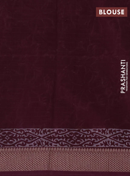 Maheshwari silk cotton saree beige and maroon with allover kalamkari block prints and thread woven border