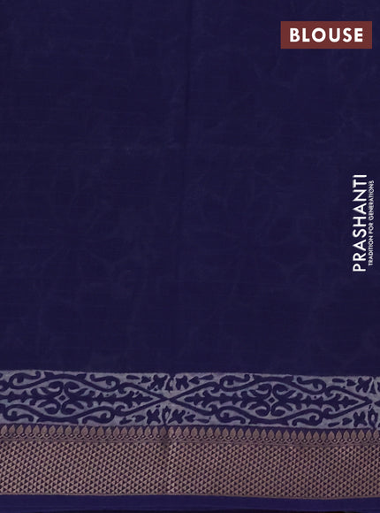 Maheshwari silk cotton saree beige and blue with allover kalamkari block prints and thread woven border
