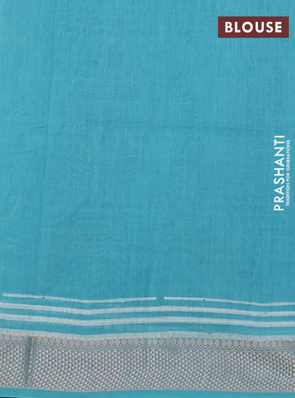 Maheshwari silk cotton saree teal green shade with allover butta block prints and thread woven border