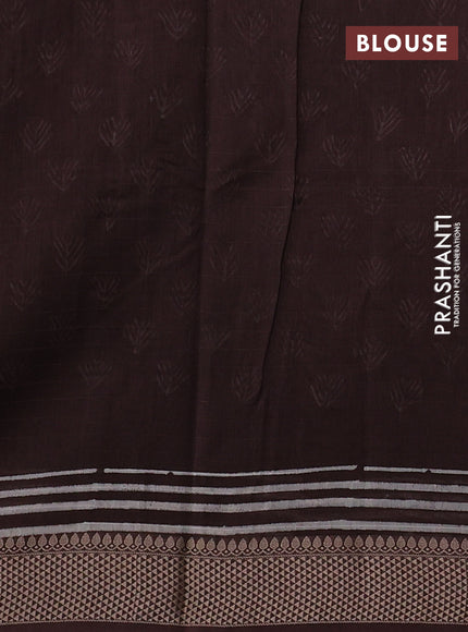 Maheshwari silk cotton saree coffee brown with allover butta block prints and thread woven border