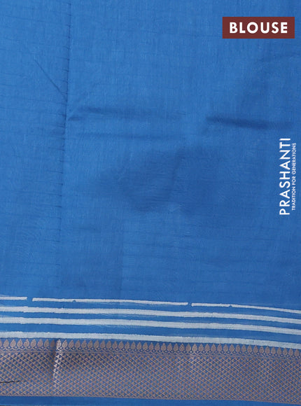 Maheshwari silk cotton saree cs blue with allover butta block prints and thread woven border