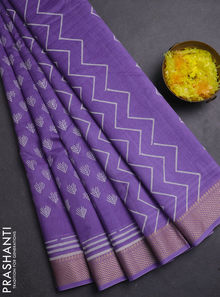 Maheshwari silk cotton saree lavender with allover butta block prints and thread woven border