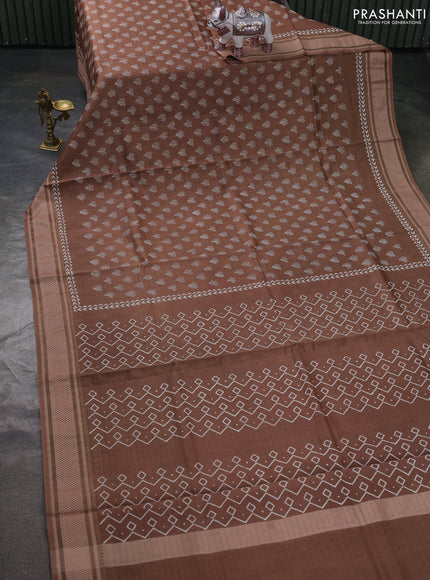 Maheshwari silk cotton saree pastel brown with allover butta block prints and thread woven border