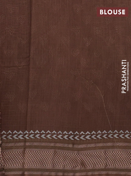 Maheshwari silk cotton saree pastel brown with allover butta block prints and thread woven border