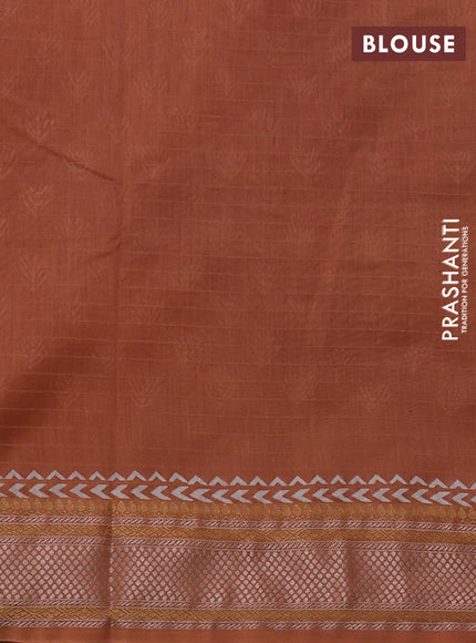 Maheshwari silk cotton saree rust shade with allover butta block prints and thread woven border