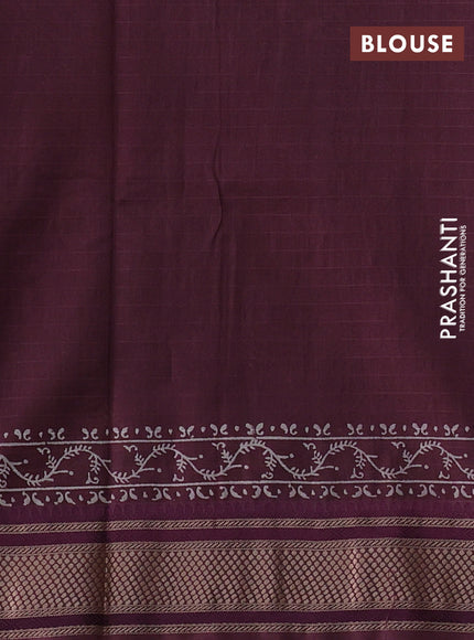 Maheshwari silk cotton saree wine shade with allover floral butta block prints and thread woven border
