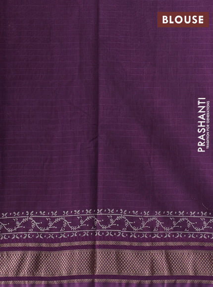 Maheshwari silk cotton saree purple with allover floral butta block prints and thread woven border