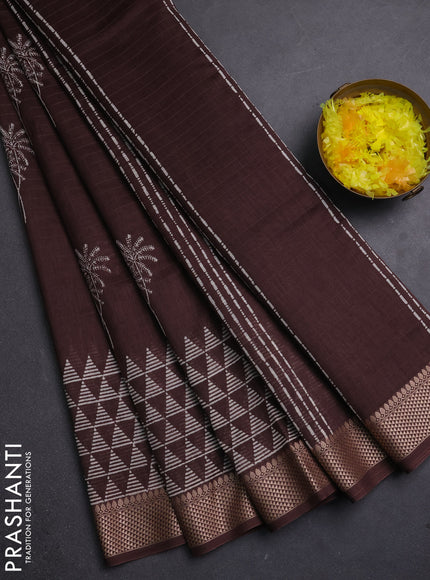 Maheshwari silk cotton saree coffee brown with butta block prints and thread woven border