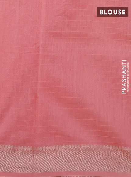 Maheshwari silk cotton saree peach shade with butta block prints and thread woven border