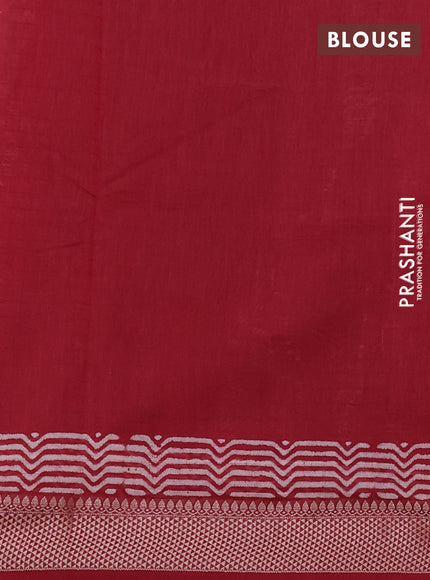 Maheshwari silk cotton saree off white and red with allover kalamkari block prints and thread woven border