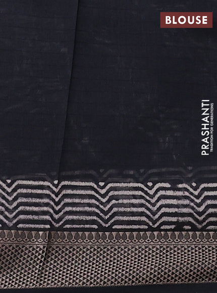 Maheshwari silk cotton saree beige and black with allover kalamkari block prints and thread woven border