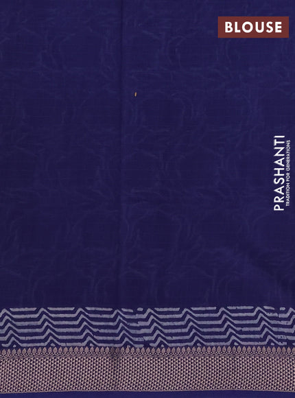 Maheshwari silk cotton saree off white and blue with allover kalamkari block prints and thread woven border