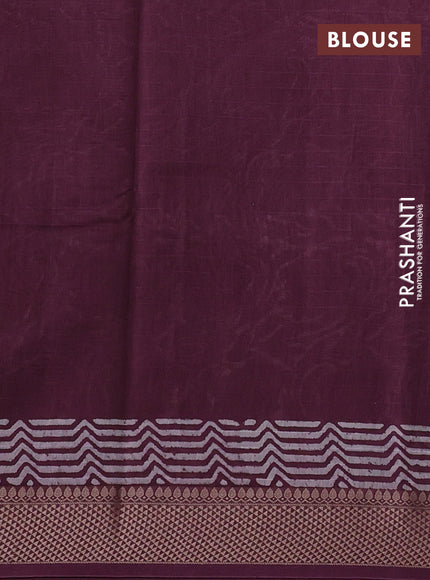Maheshwari silk cotton saree wine shade with allover kalamkari block prints and thread woven border