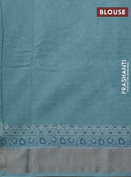 Maheshwari silk cotton saree pastel blue with allover butta block prints and thread woven border
