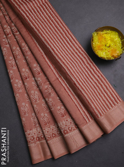 Maheshwari silk cotton saree pastel peach with allover butta block prints and thread woven border