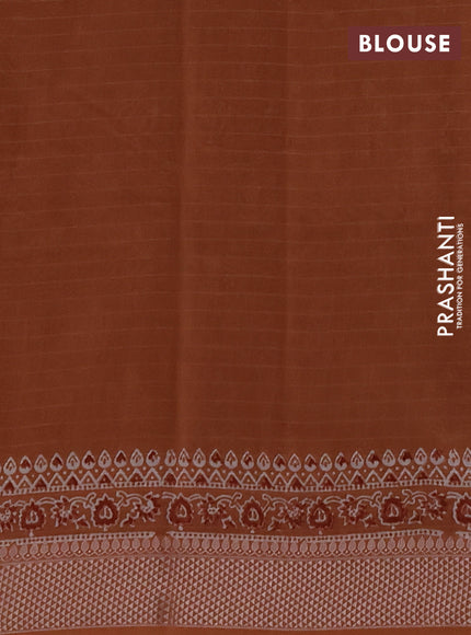 Maheshwari silk cotton saree rust shade with allover butta block prints and thread woven border