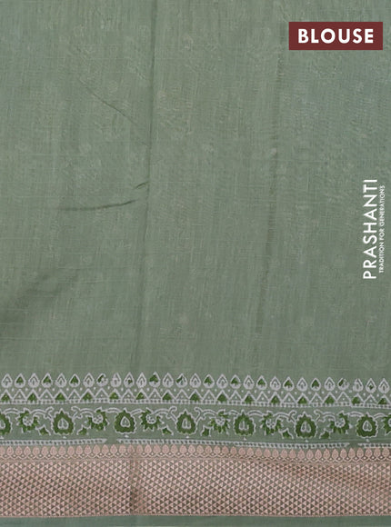 Maheshwari silk cotton saree pastel green with allover butta block prints and thread woven border