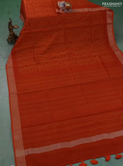 Maheshwari silk cotton saree orange with allover block prints and thread woven border