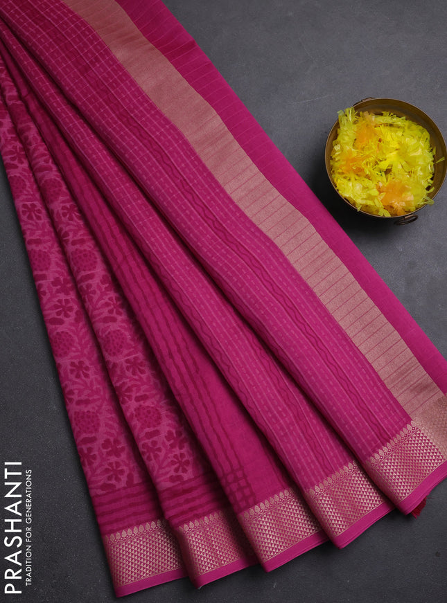 Maheshwari silk cotton saree light pink and pink with allover block prints and thread woven border