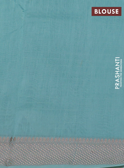 Maheshwari silk cotton saree teal blue with butta block prints and thread woven border