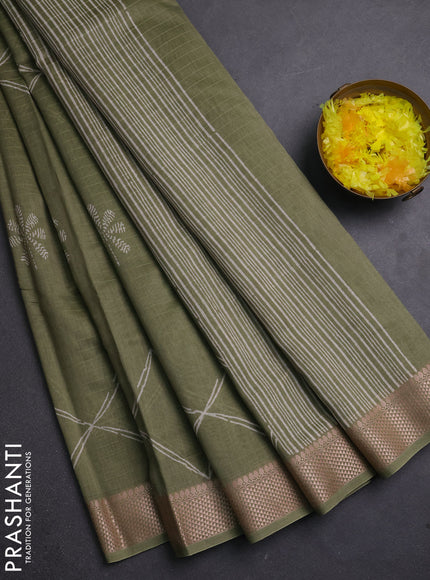 Maheshwari silk cotton saree pastel green with butta block prints and thread woven border