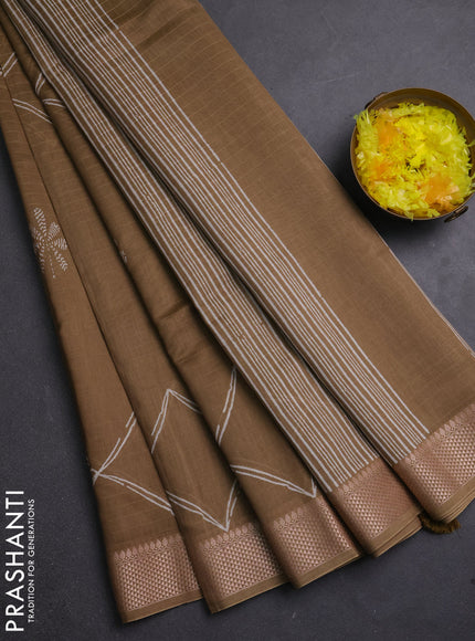 Maheshwari silk cotton saree olive green with butta block prints and thread woven border