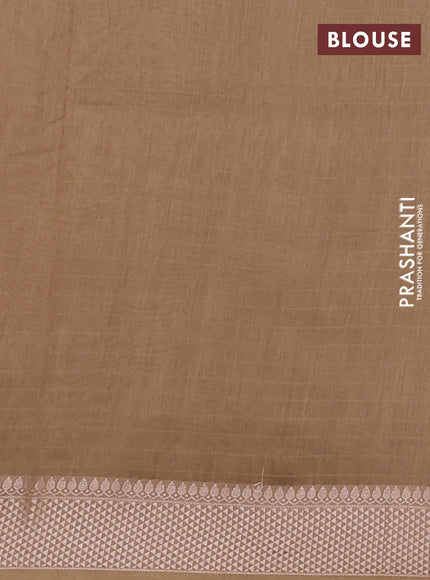 Maheshwari silk cotton saree olive green with butta block prints and thread woven border