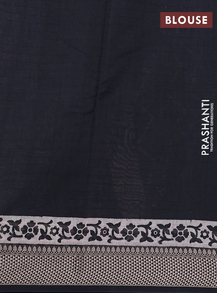Maheshwari silk cotton saree beige and black with allover block prints and thread woven border